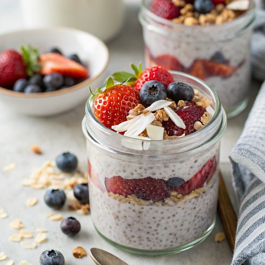 Best chia pudding recipe with fresh berries and granola.