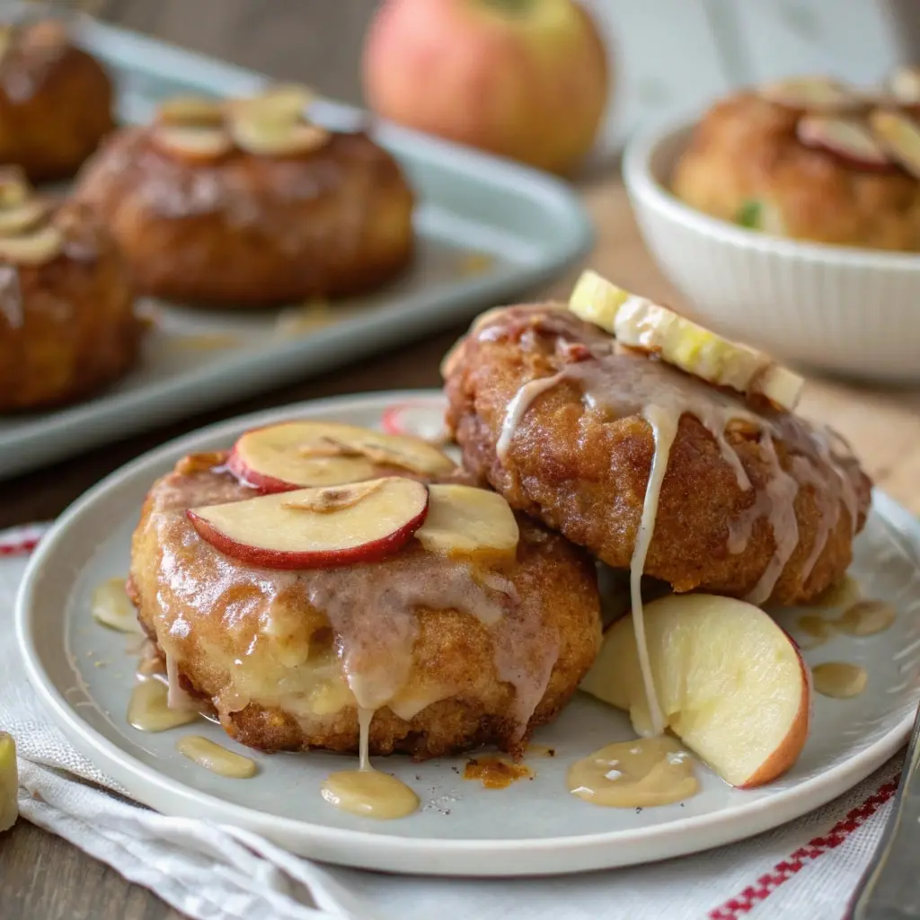 Freshly baked apple fritters with glaze