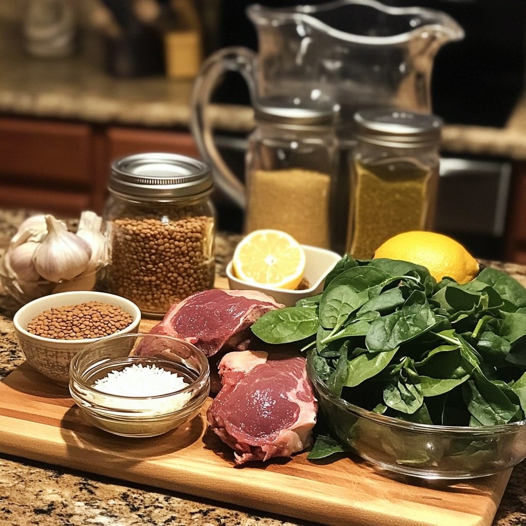 Lamb Lentils Rice and Spinach Ingredients Lamb Lentils Rice and Spinach Ingredients