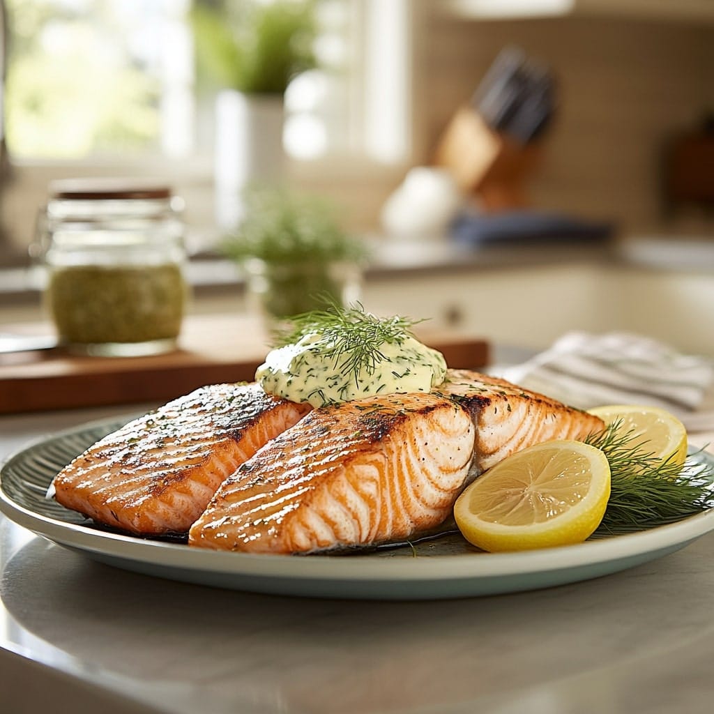 Grilled salmon with herb butter
