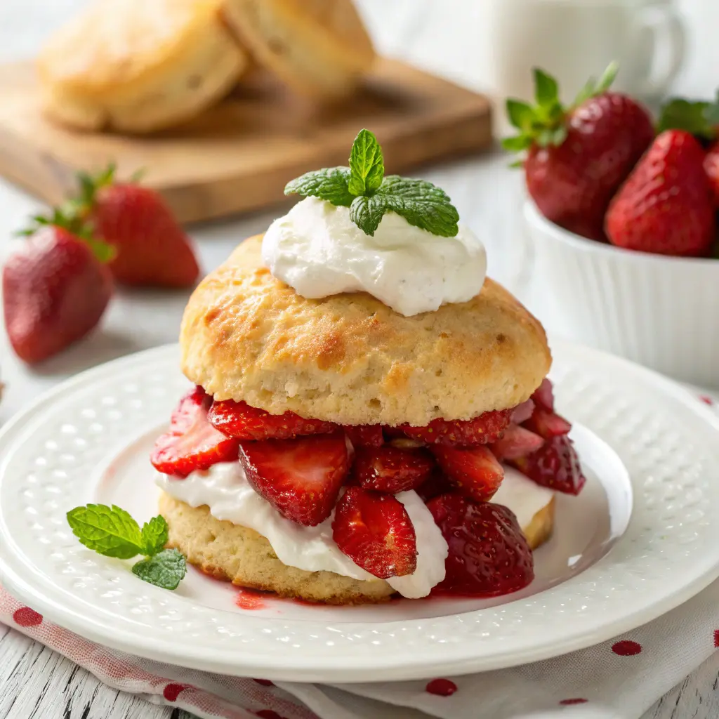 Bisquick Strawberry Shortcake on a white plate