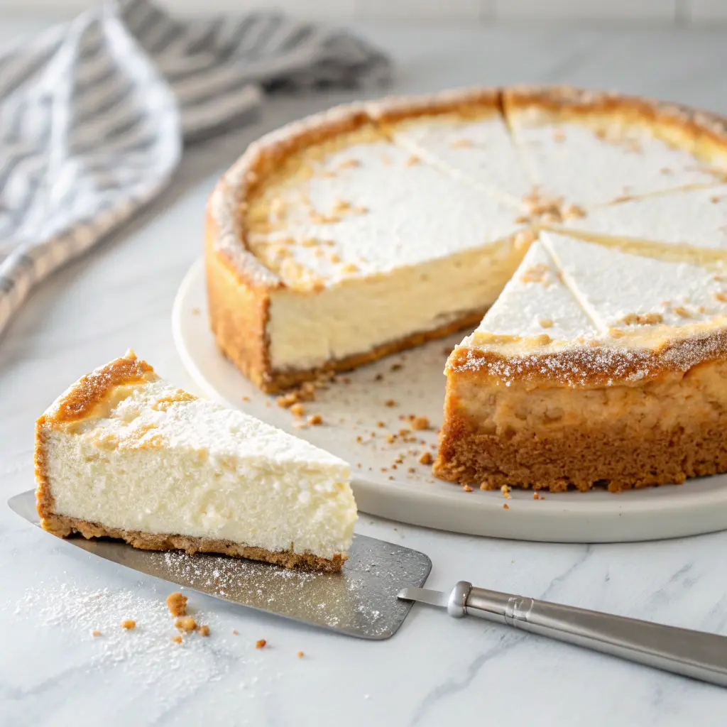 Cottage cheese cheesecake with golden crust