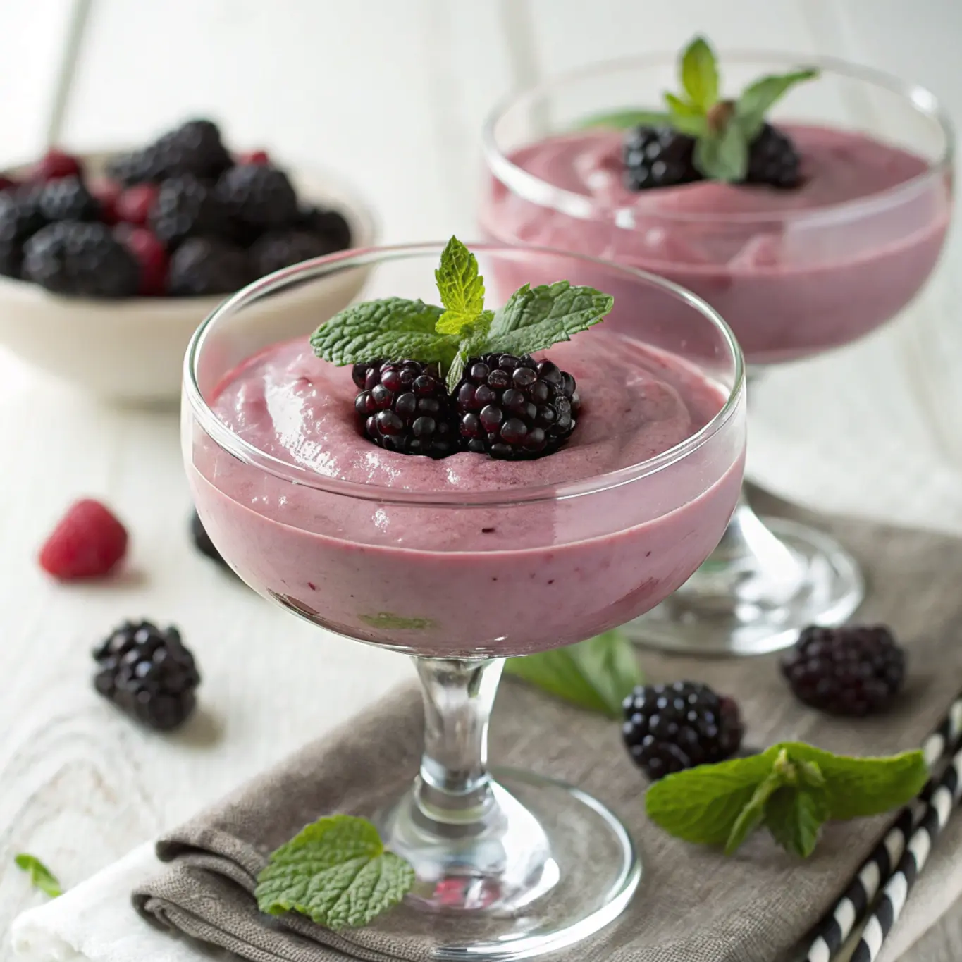 Blackberry Mousse Recipe in Elegant Dessert Glass