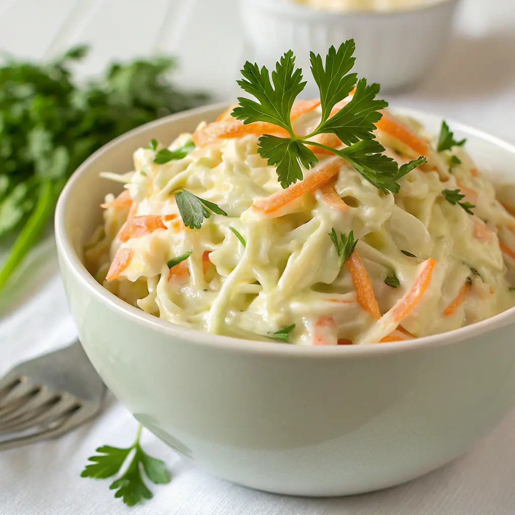 Classic creamy coleslaw with fresh cabbage and carrots