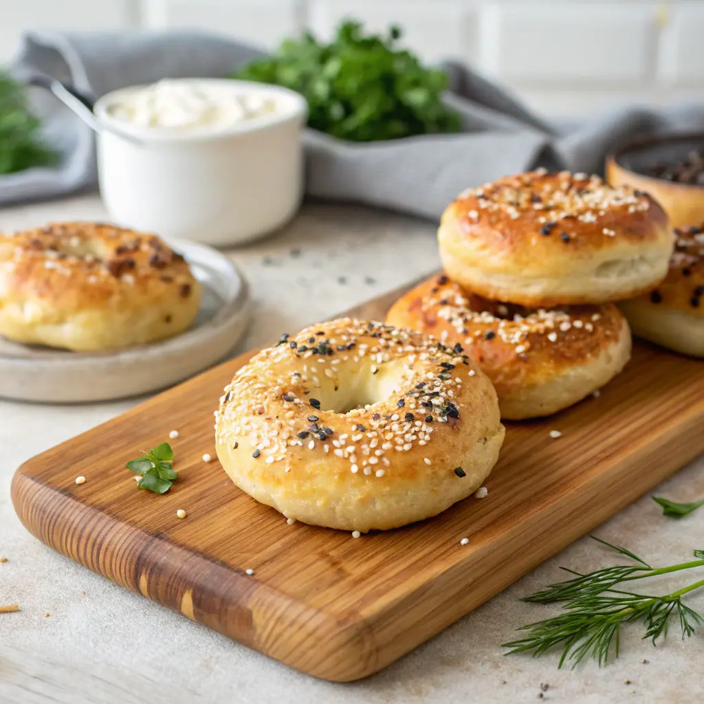 Freshly made air fryer mini bagels with crispy golden crust