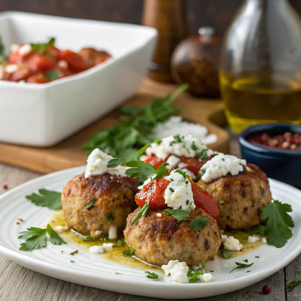 Mediterranean chicken meatballs with tzatziki