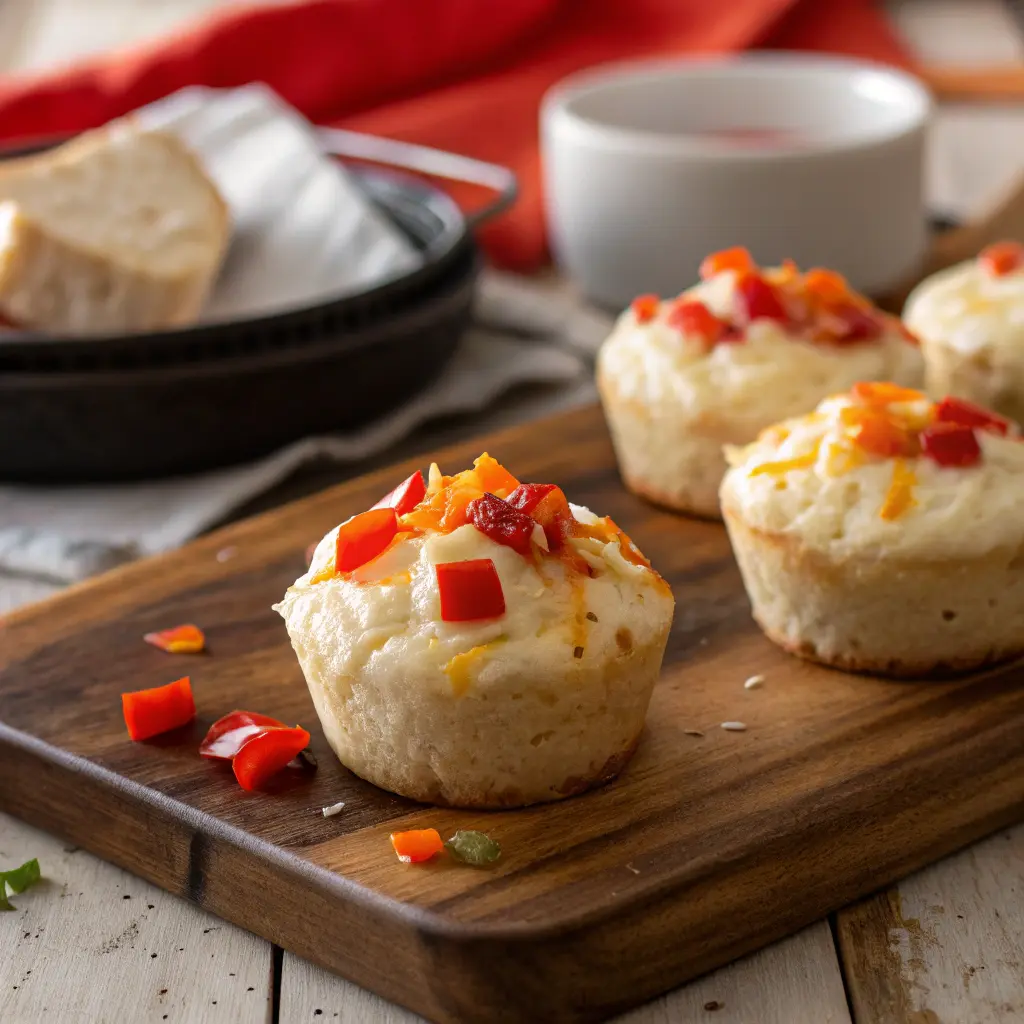 Fluffy homemade egg white bites with cheese and vegetables