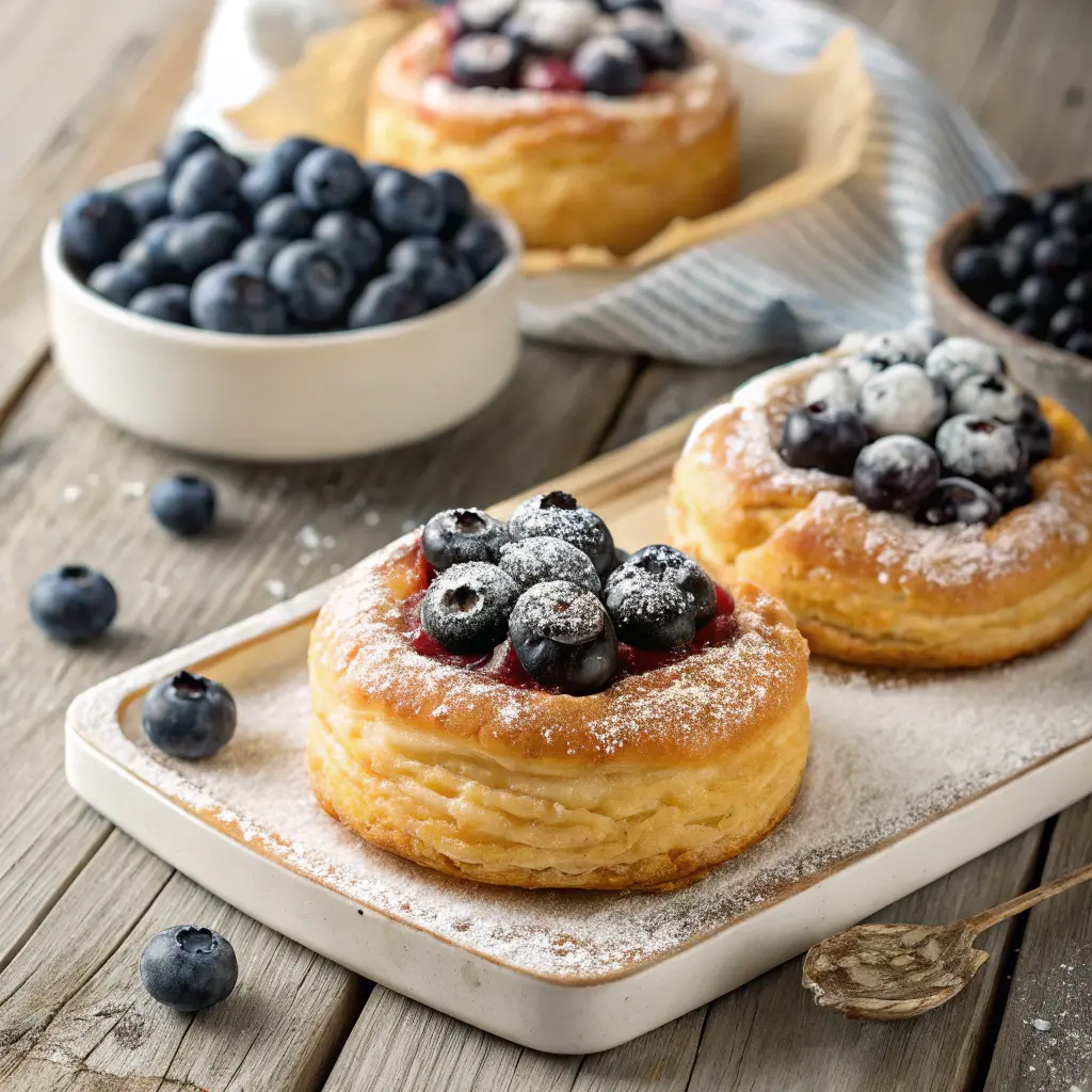 Freshly baked blueberry cream cheese puff pastries