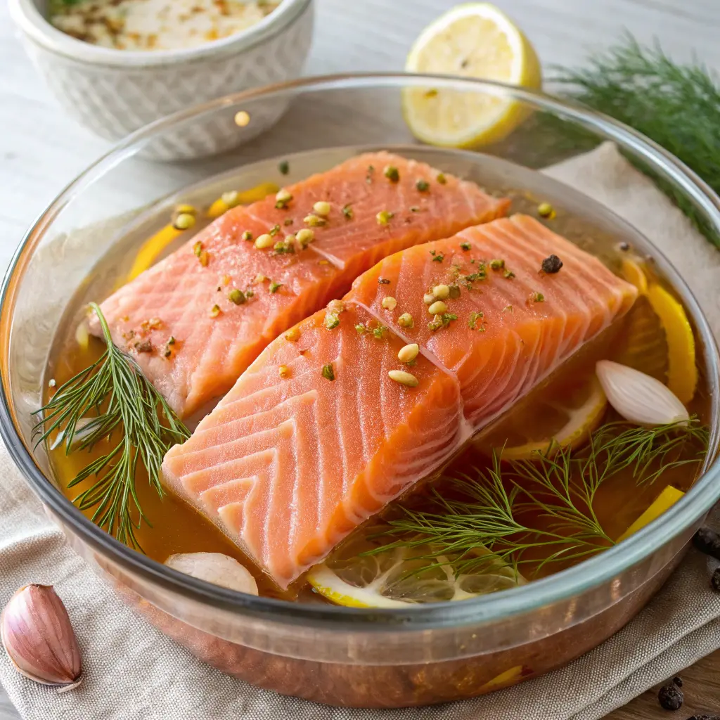 Fresh salmon fillets in smoked salmon brine recipe solution