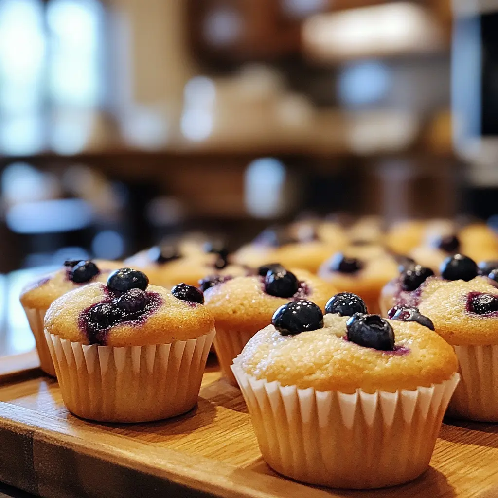 Freshly baked mini blueberry muffins with blueberries.