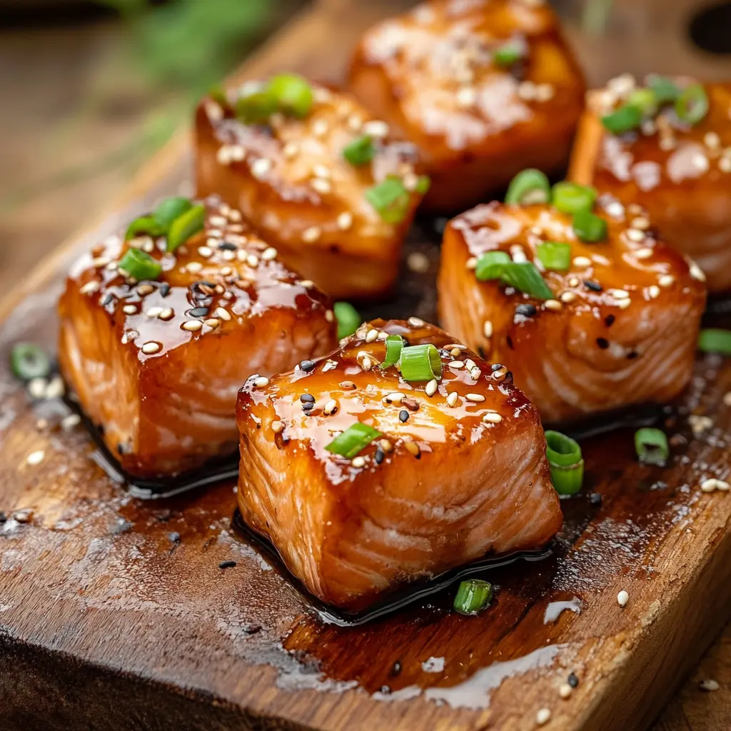 honey glazed salmon bites served with sesame and glaze