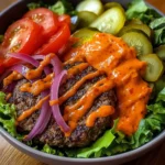 Delicious burger bowl recipe with fresh ingredients