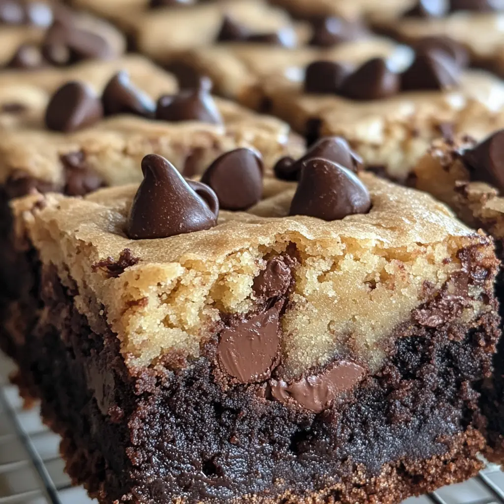 Freshly baked fudgy chewy brookies with melted chocolate chips.