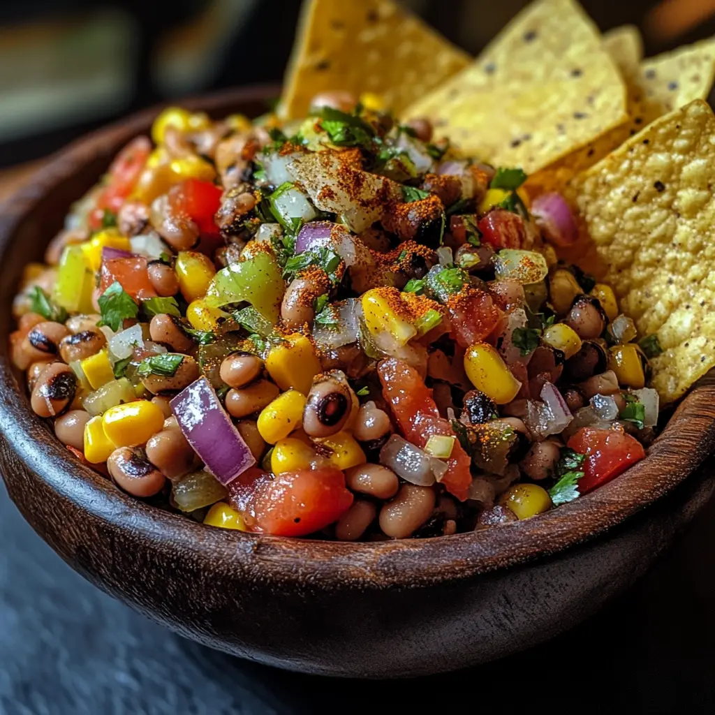 Cajun caviar recipe in rustic bowl with chips